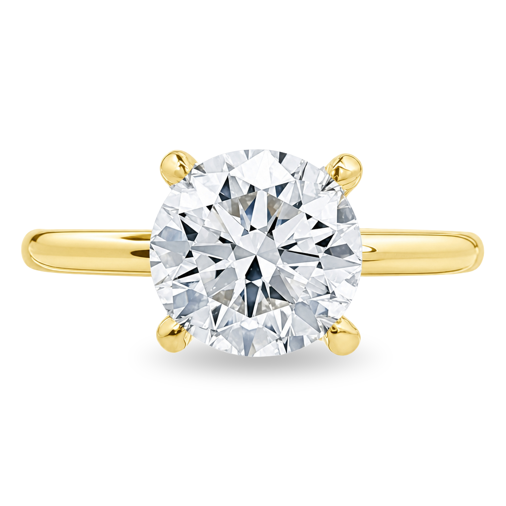 14K Yellow gold solitaire engagement ring with hidden halo and LAB GROWN diamond center stone. Item J39107 - ABC Jewelry Co.
