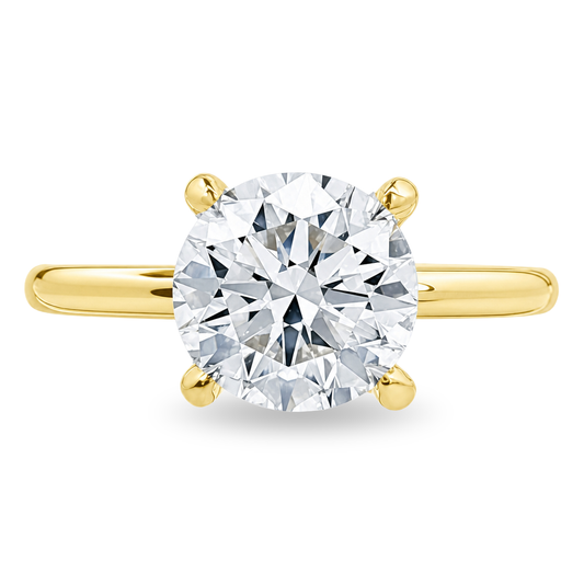 14K Yellow gold solitaire engagement ring with hidden halo and LAB GROWN diamond center stone. Item J39107 - ABC Jewelry Co.
