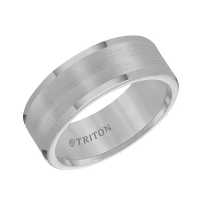 Tungsten Carbide - Roll Edge Satin Finish Flat Center Wedding Band - J34816