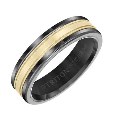 Tungsten & 14K Yellow Gold - Milgrain Finish Round Edge Wedding Band - J31611