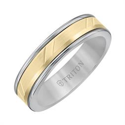 Tungsten & 14K Yellow Gold - Bevel Diagonal Cut Wedding Band - J31612