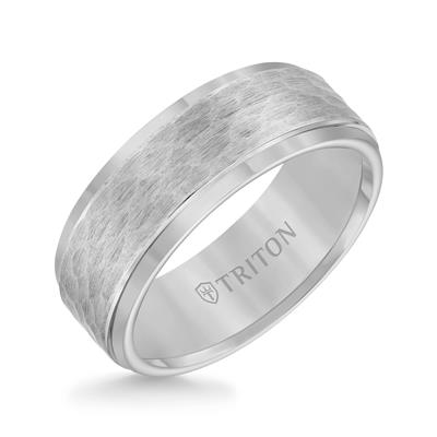 Tungsten Carbide - Step Edge Hammered Center Wedding Band - J36553