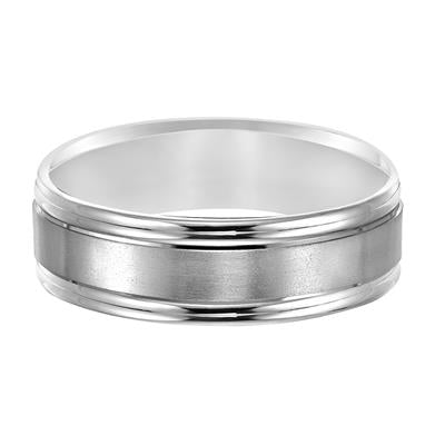 Platinum - Flat Round Edge Carved Wedding Band - 8996