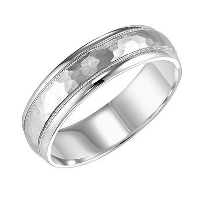 14K White Gold - Round Edge Dome Carved Wedding Band - 23456