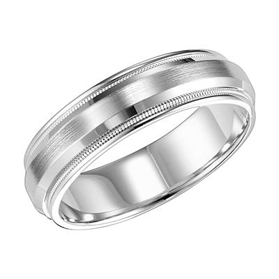 14K White Gold - Flat Round Edge Carved Wedding Band - 23948