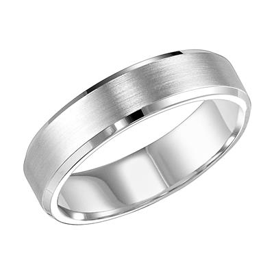 14K White Gold - Flat Bevel Edge Carved Wedding Band - 24317