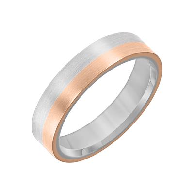 14K White & Rose Gold - Flat Round Edge Carved Wedding Band - J35582