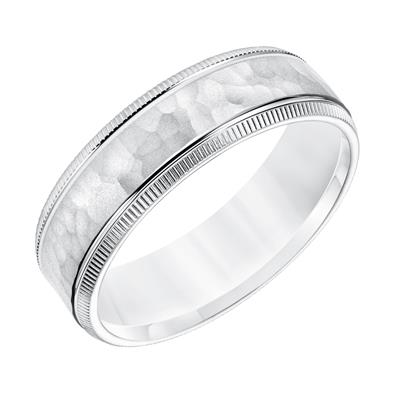 14K White Gold - Flat Coin Edge Carved Wedding Band - J30023