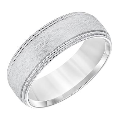 14K White Gold - Low Dome Milgrain Edge Carved Wedding Band - 23490