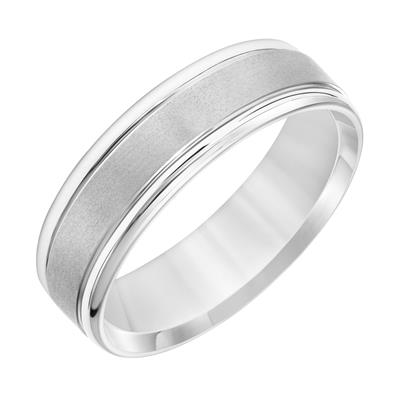 14K White Gold - Flat Round Edge Carved Wedding Band - J35456