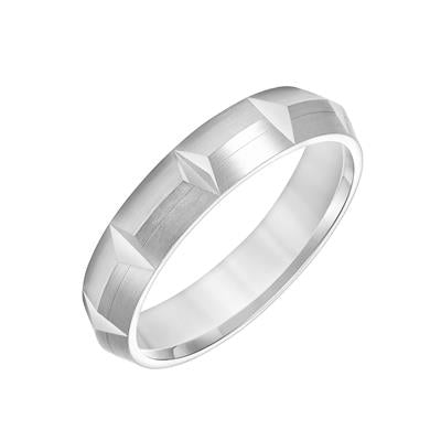 14K White Gold - Knife Flat Edge Carved Wedding Band - J35564