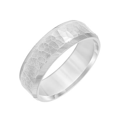 14K White Gold - Flat Carved Wedding Band - J35581