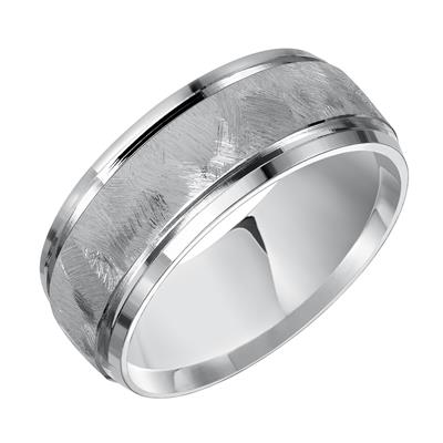 14K White Gold - Low Dome Roll Edge Carved Wedding Band - J31531