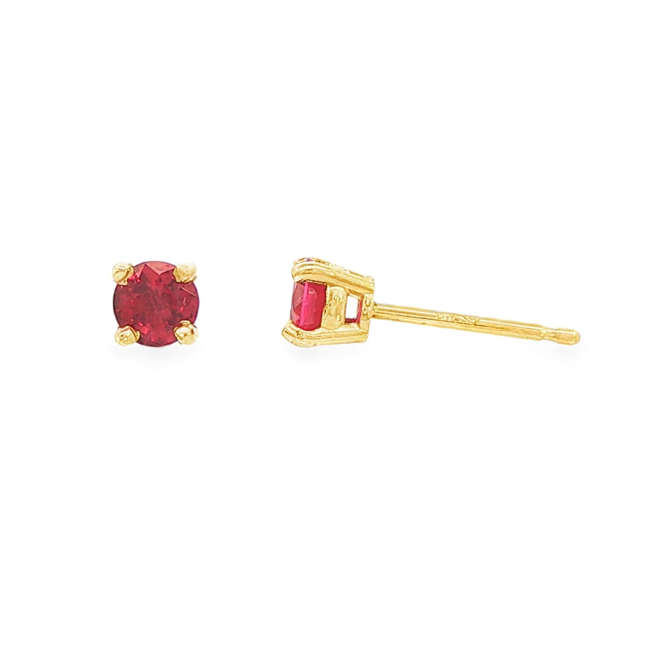 14K Yellow gold stud earring set with round cut rubies. Item 12441 - ABC Jewelry Co. 