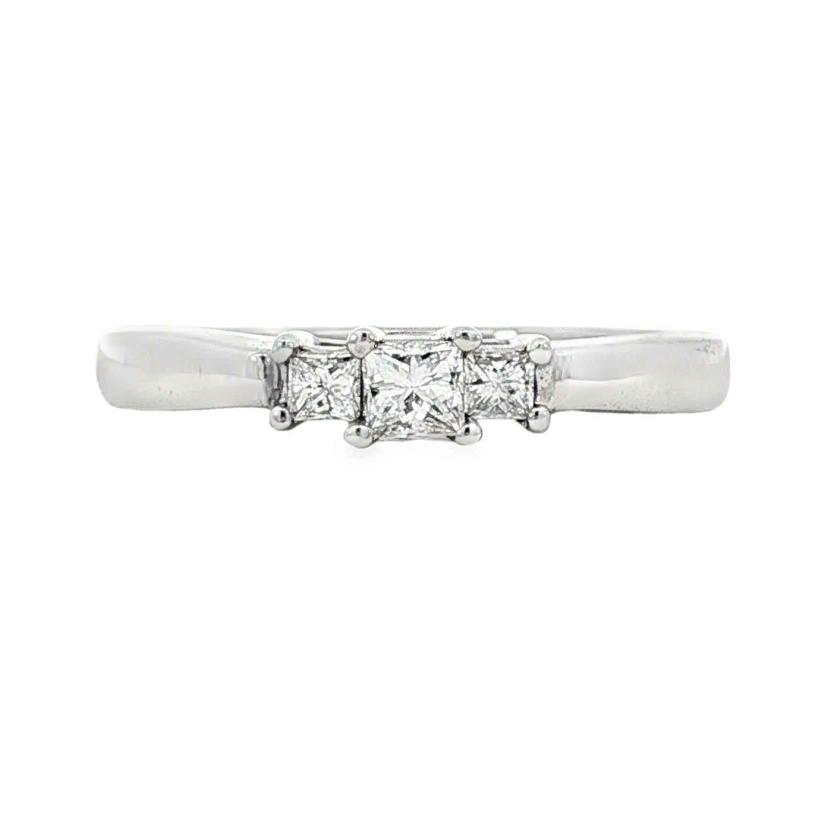 14K White gold ring set with 3 princess cut diamonds. Item 13442 - ABC Jewelry Co