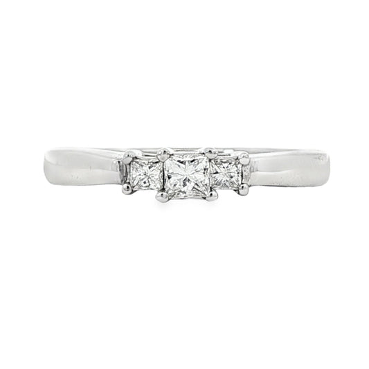 14K White gold ring set with 3 princess cut diamonds. Item 13442 - ABC Jewelry Co