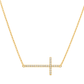 18K Yellow Gold - Sideways Diamond Cross Pendant Necklace