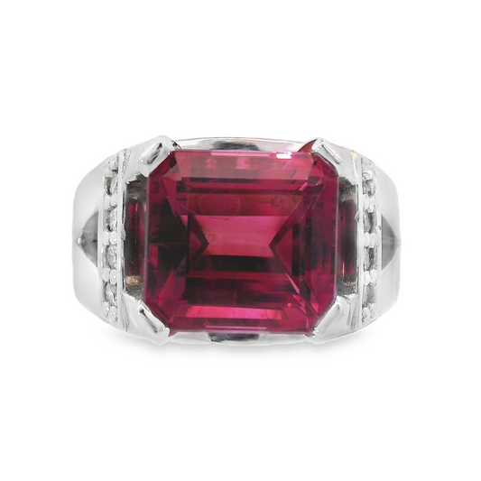 14K White Gold - Pink Tourmaline & Diamond Ring - 14751