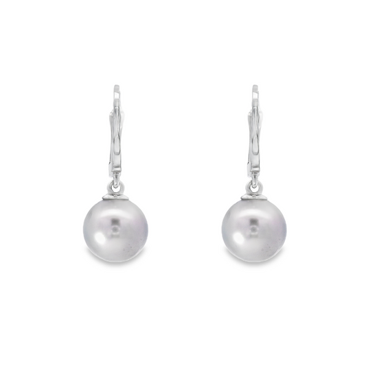 14K White Gold - Grey Pearl Earrings - 15550