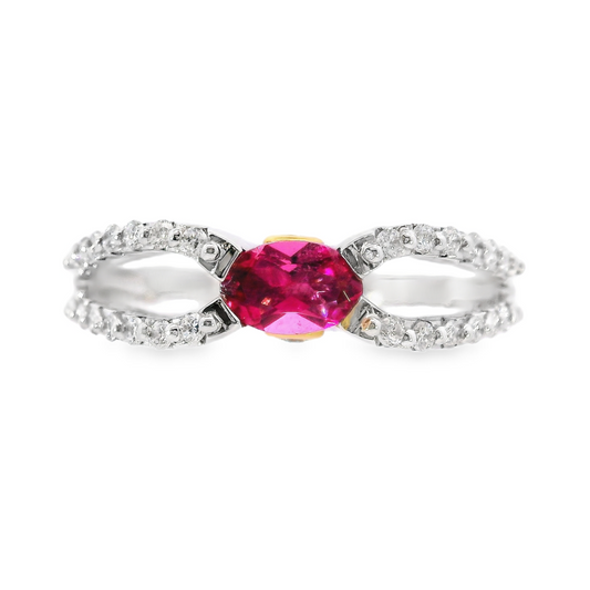 14K White Gold - Rubellite & Diamond Ring - 1676