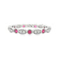 14K White gold band set with round brilliant natural mined diamonds and rubies. Item 17459 - ABC Jewelry Co.