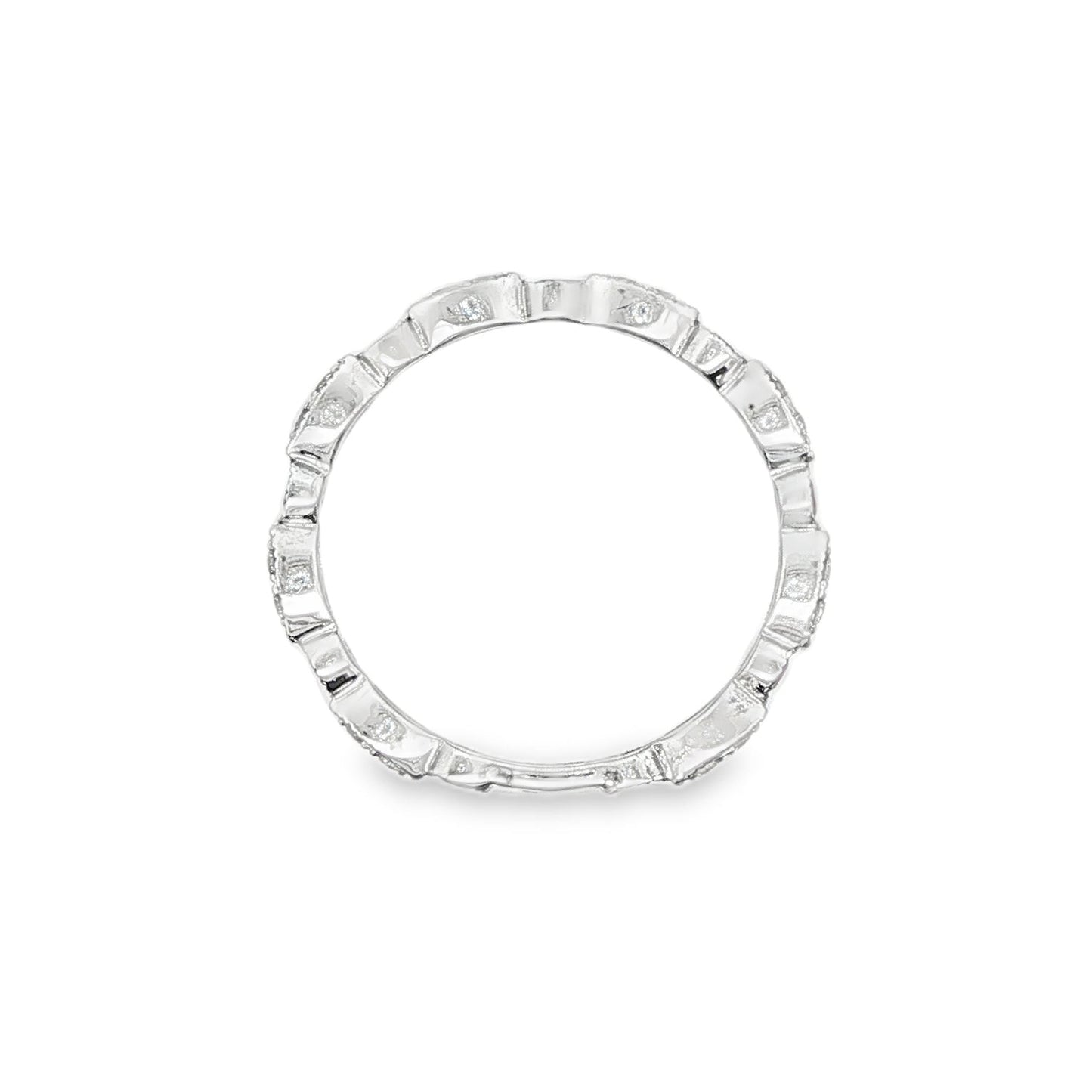 14K White gold band set with round brilliant natural mined diamonds and rubies. Item 17459 - ABC Jewelry Co.