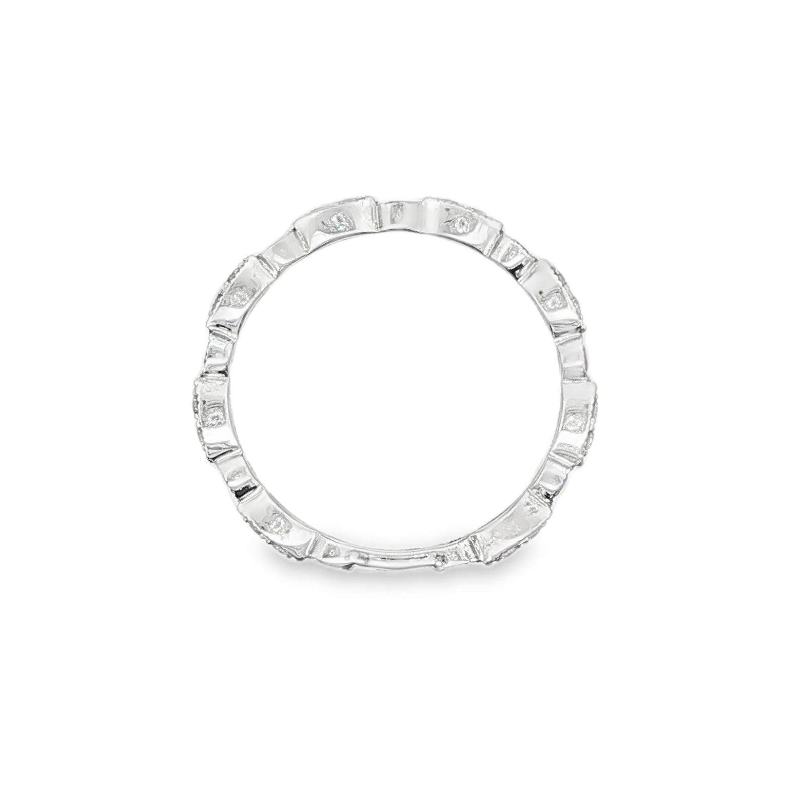 14K White gold band set with round brilliant natural mined diamonds and rubies. Item 17459 - ABC Jewelry Co.