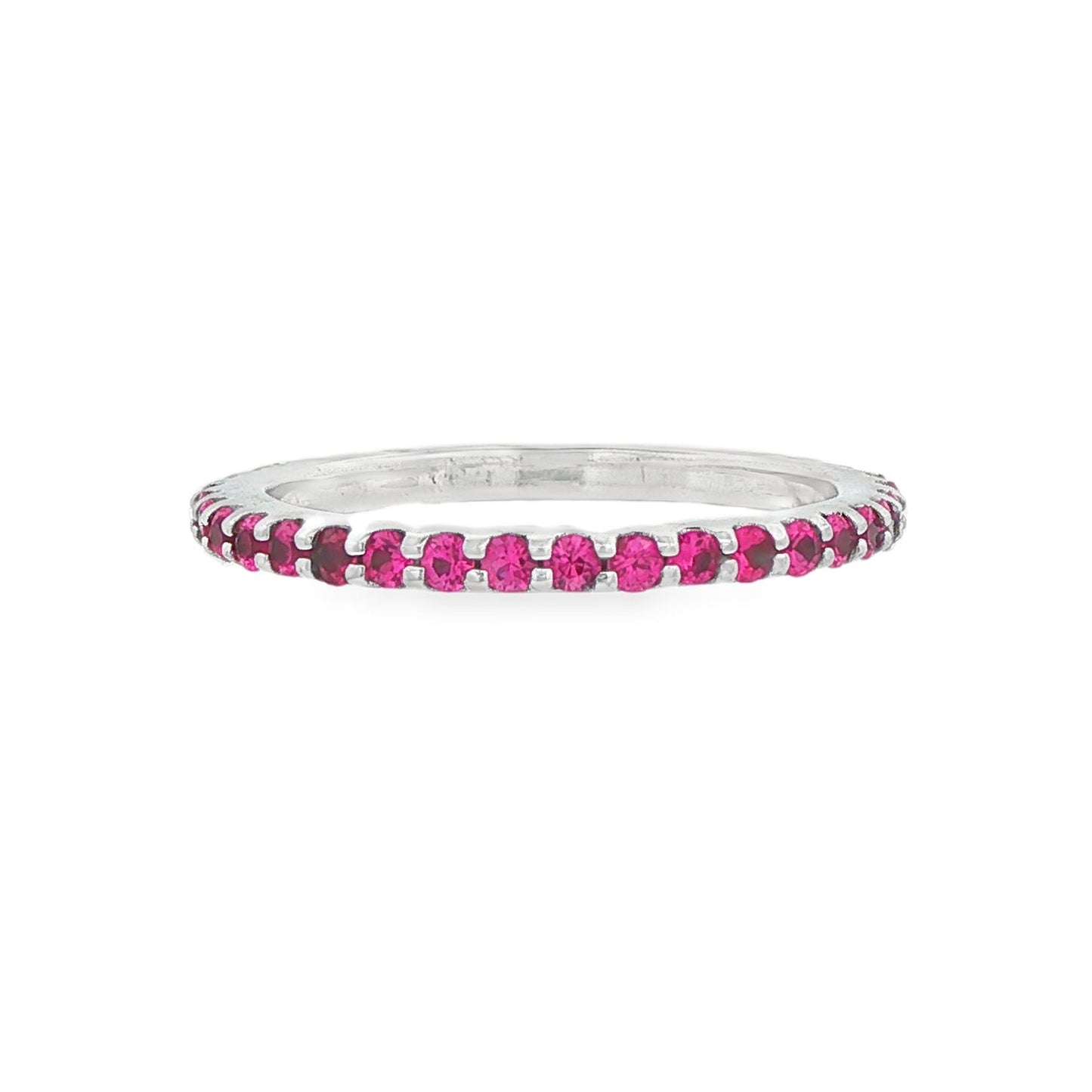 14K White gold band set with pink sapphires. Item 17880 - ABC Jewelry Co. 