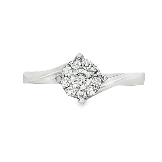 18K White gold diamond cluster ring with bypass style shank. Item 18250 - ABC Jewelry Co. 