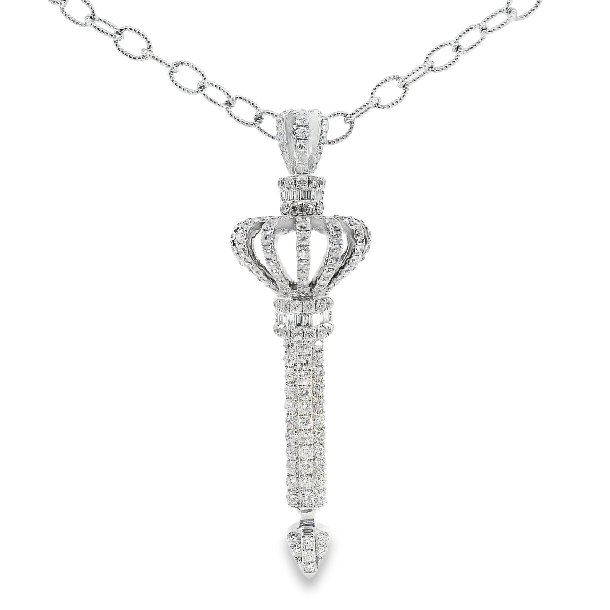 14K White gold key pendant set with round brilliant diamonds, item 19452 - ABC Jewelry Co