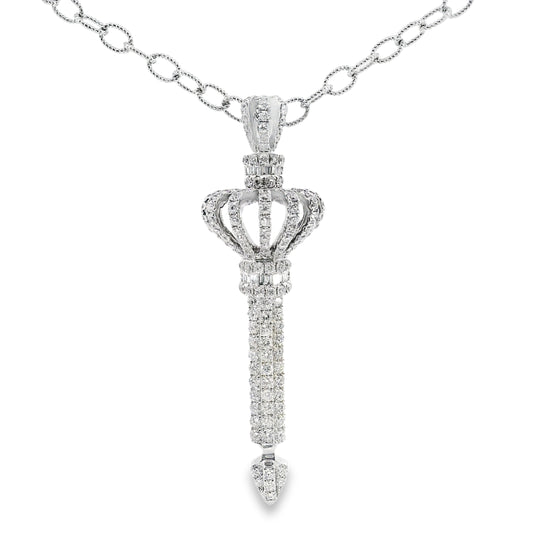 14K White gold key pendant set with round brilliant diamonds, item 19452 - ABC Jewelry Co