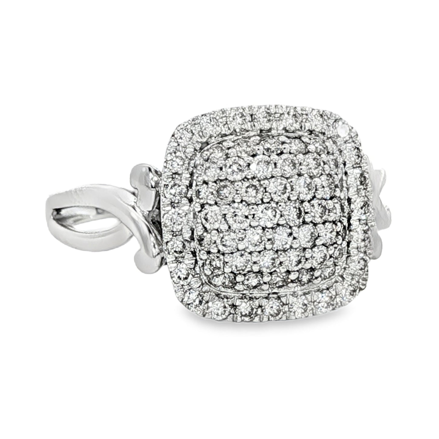 14K White gold cushion shaped pavé diamond cluster ring. Item 19639 - ABC Jewelry Co