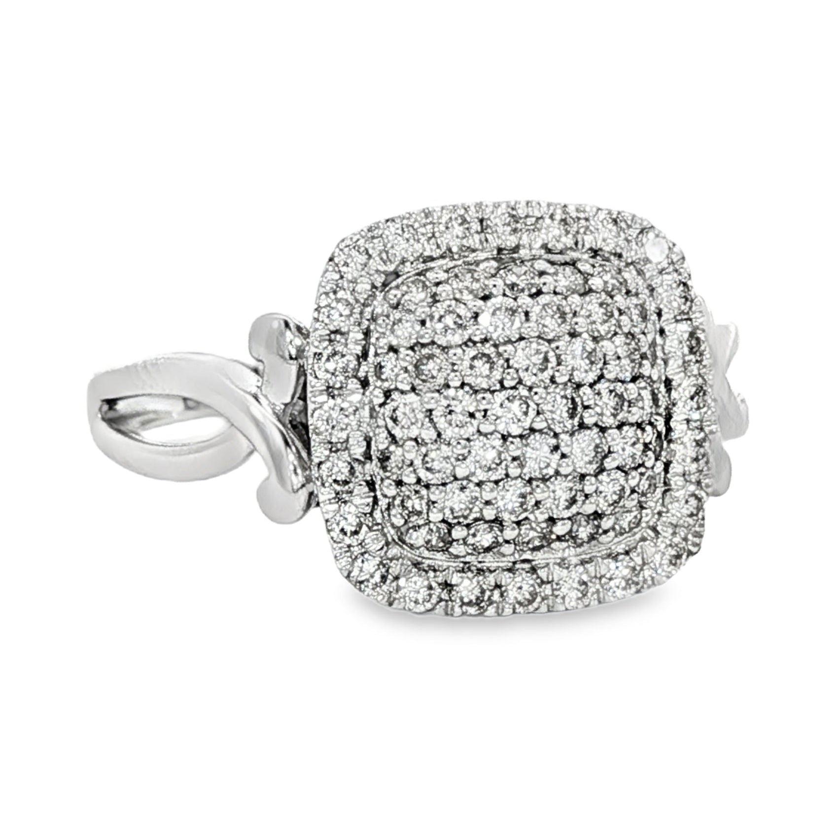 14K White gold cushion shaped pavé diamond cluster ring. Item 19639 - ABC Jewelry Co