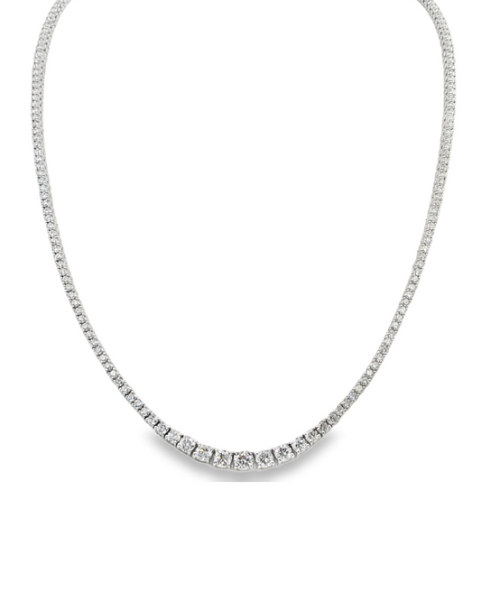 14K White Gold tennis necklace set with graduated round brilliant diamonds. Item J36990 - ABC Jewelry Co.