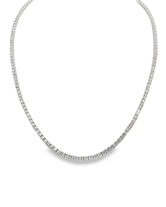 18K White gold tennis necklace set with round brilliant diamonds. Item J36278 - ABC Jewelry Co.