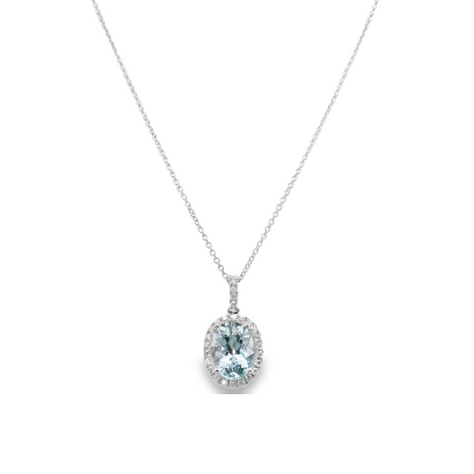 14K White Gold - Aquamarine & Diamond Necklace - J37330