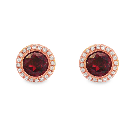 14K Rose Gold - Garnet & Diamond Earrings - 23881