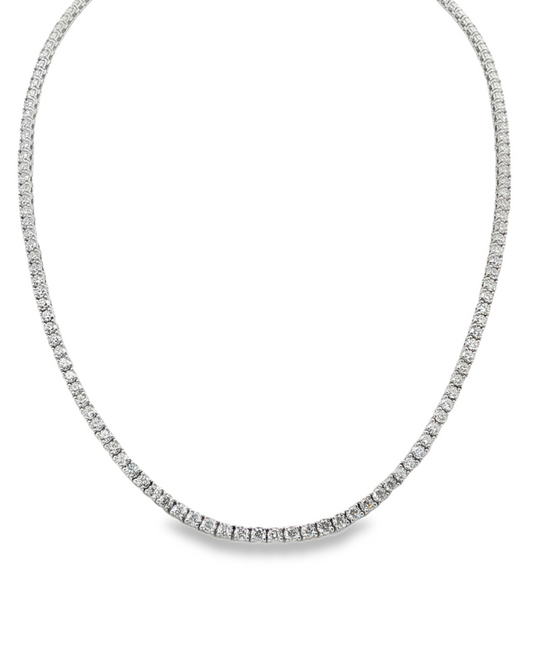 14K White gold tennis necklace set with round brilliant diamonds. Item J37311 - ABC Jewelry Co.