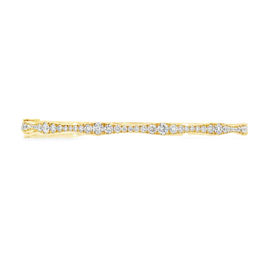 18K Yellow gold hinged bangle bracelet set with round brilliant diamonds. Item J38850 - ABC Jewelry Co. 