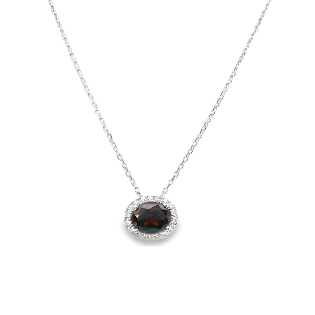 14K White Gold - Garnet & Diamond Necklace - J35392
