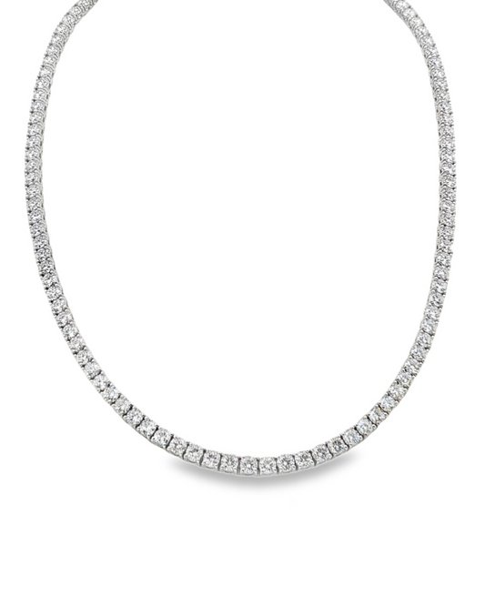 14K White gold tennis necklace set with round brilliant diamonds. Item J39087 - ABC Jewelry Co.