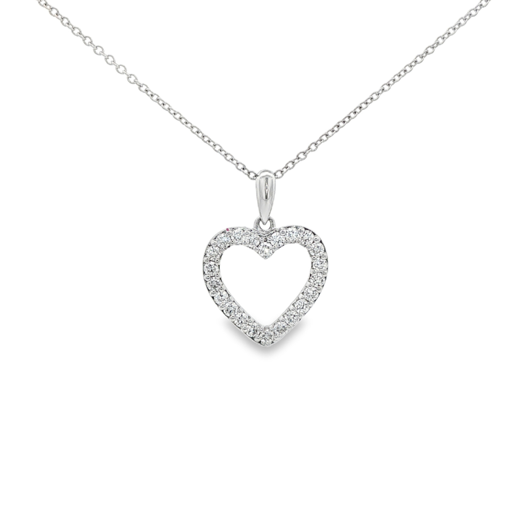 14K White gold necklace with diamond set heart pendant. Item J37962 - ABC Jewelry Co. 