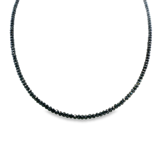 Black diamond strand necklace with 14K yellow gold clasp. Item J38678 - ABC Jewelry Co.