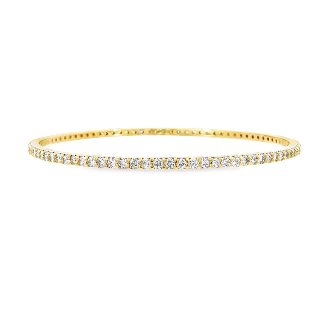 14K Yellow gold bangle bracelet set with round brilliant diamonds. Item J38576 - ABC Jewelry Co. 