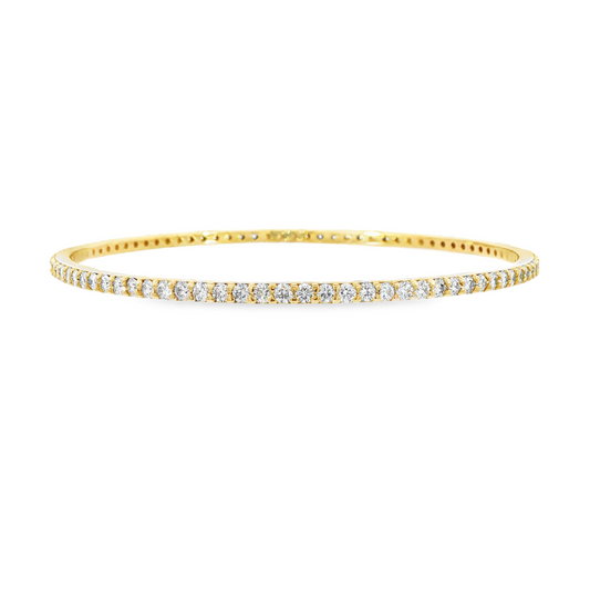 14K Yellow gold bangle bracelet set with round brilliant diamonds. Item J38576 - ABC Jewelry Co. 