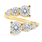 A yellow gold wrap-style ring featuring three round brilliant-cut diamonds on the top and three smaller round diamonds on the bottom, set against a clean white background.