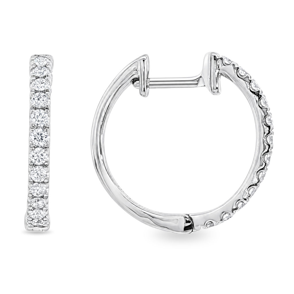14K White Gold - Diamond Hoop Earrings - J38778