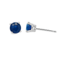 A pair of round-cut blue sapphire stud earrings in a four-prong white gold setting, shown on a plain white background.