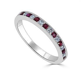 14K White Gold - Diamond & Ruby Channel Set Band - 20100