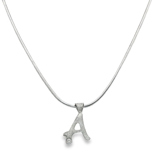 Sterling silver necklace with initial "A" pendant, set with 1 round brilliant diamond. Item 21189 - ABC Jewelry Co.